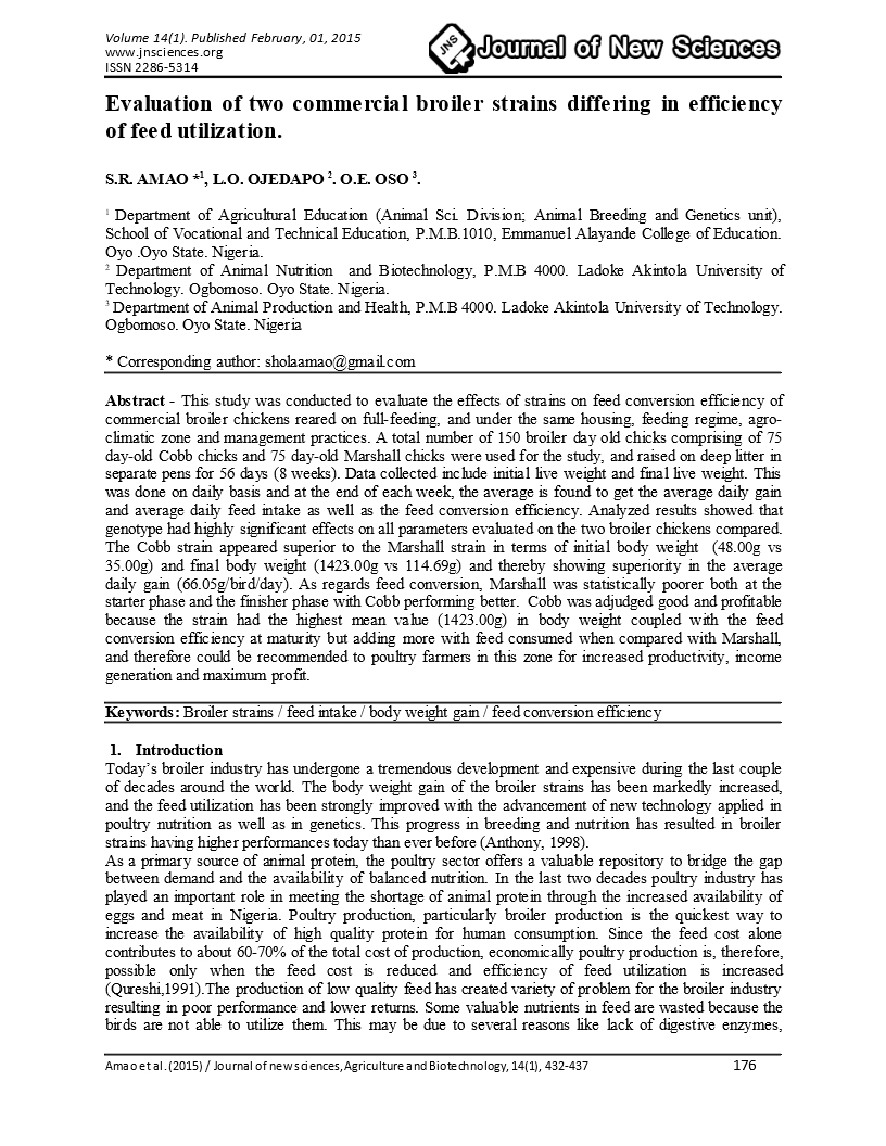 Evaluation Of Two Commercial Broiler Strains Differing In